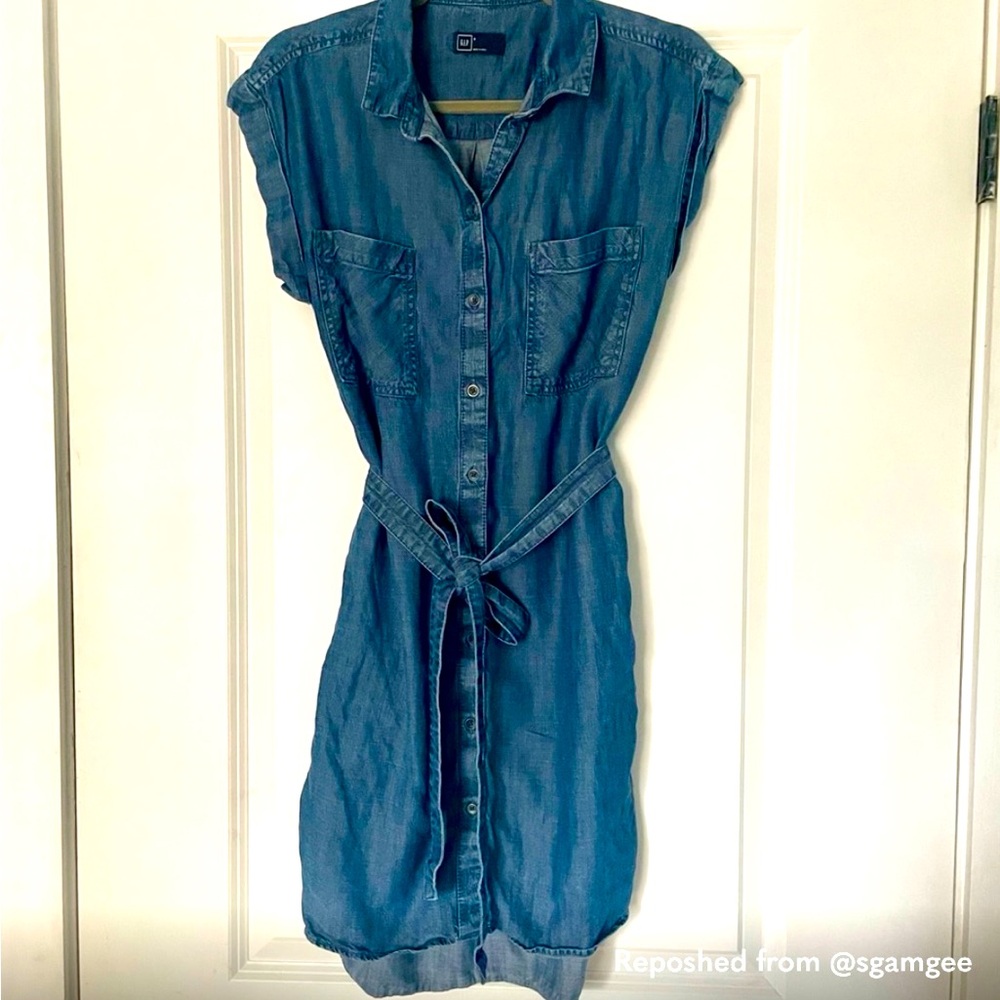 Gap Chambray Dress Women’s Size Small Belted Blue Denim Dress Mini